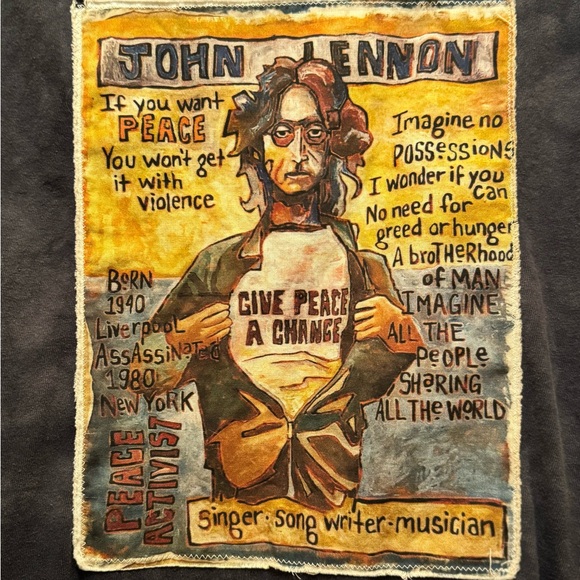 JOHN LENNON BAND T Poncho Kantha Sleeves Pockets Handmade One Of a Kind Upcycled - Picture 4 of 5